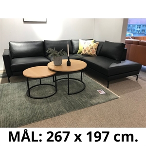 Cannes sofa med open end / 267 x 197 cm. - Sort semianilin læder - Outlet